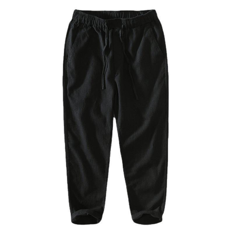 Summer Casual Drawstring Ramie Linen Men's Pants With Pockets