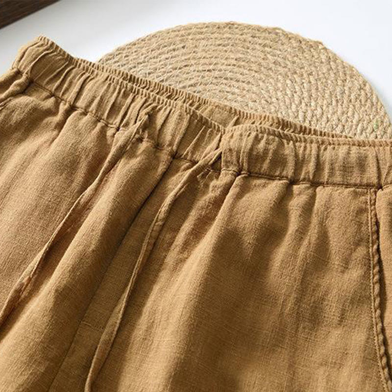 Summer Casual Drawstring Ramie Linen Men's Pants With Pockets