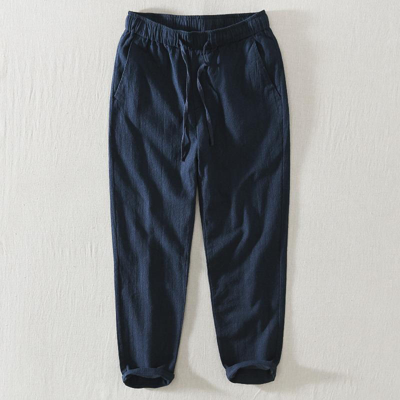 Summer Casual Drawstring Ramie Linen Men's Pants With Pockets