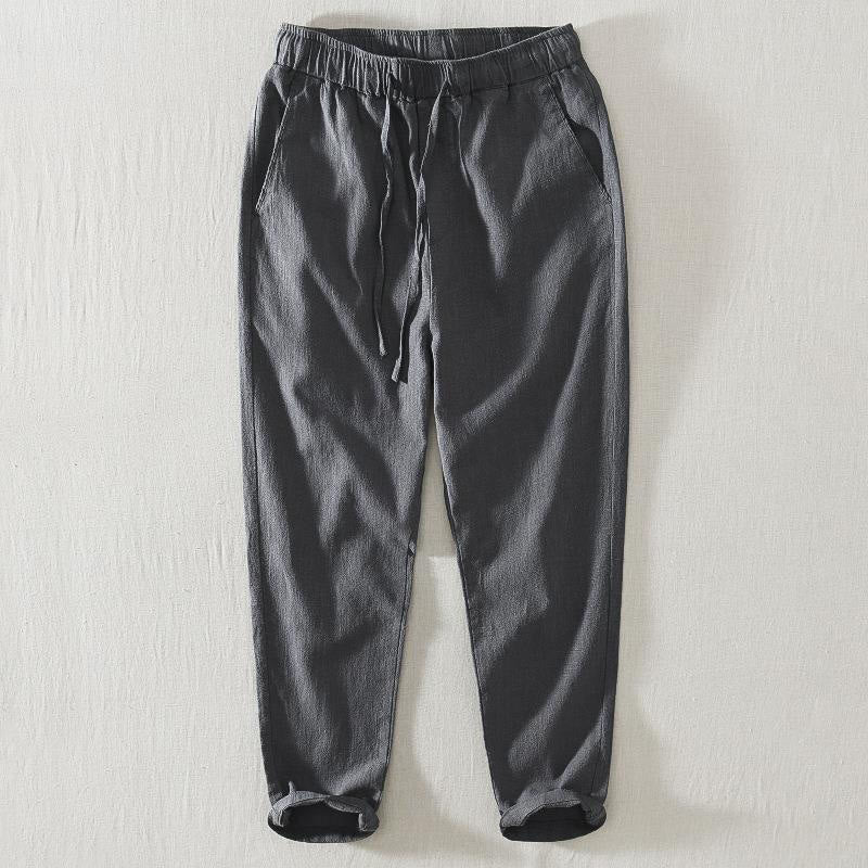 Summer Casual Drawstring Ramie Linen Men's Pants With Pockets
