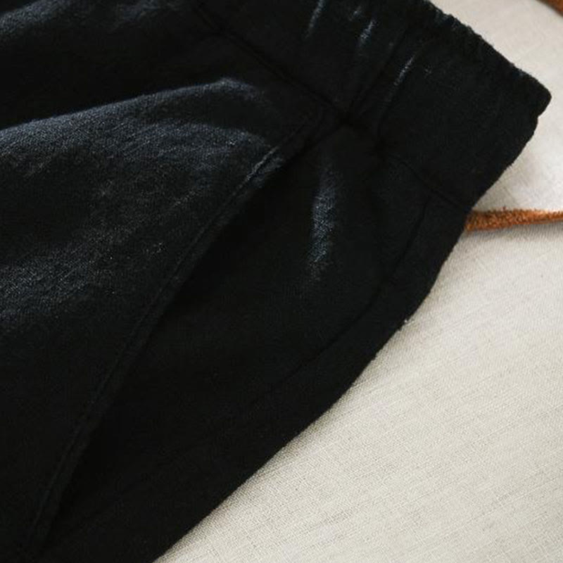 Summer Casual Drawstring Ramie Linen Men's Pants With Pockets