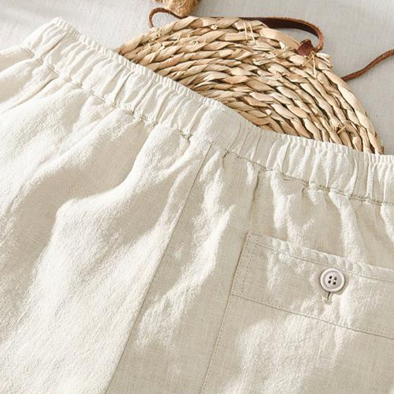 Summer Casual Drawstring Ramie Linen Men's Pants With Pockets