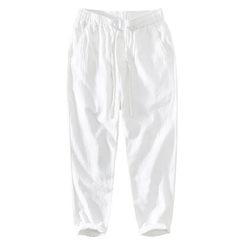 Summer Casual Drawstring Ramie Linen Men's Pants With Pockets