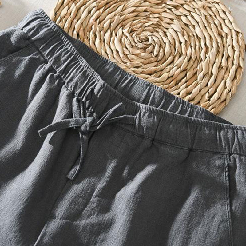 Summer Casual Drawstring Ramie Linen Men's Pants With Pockets