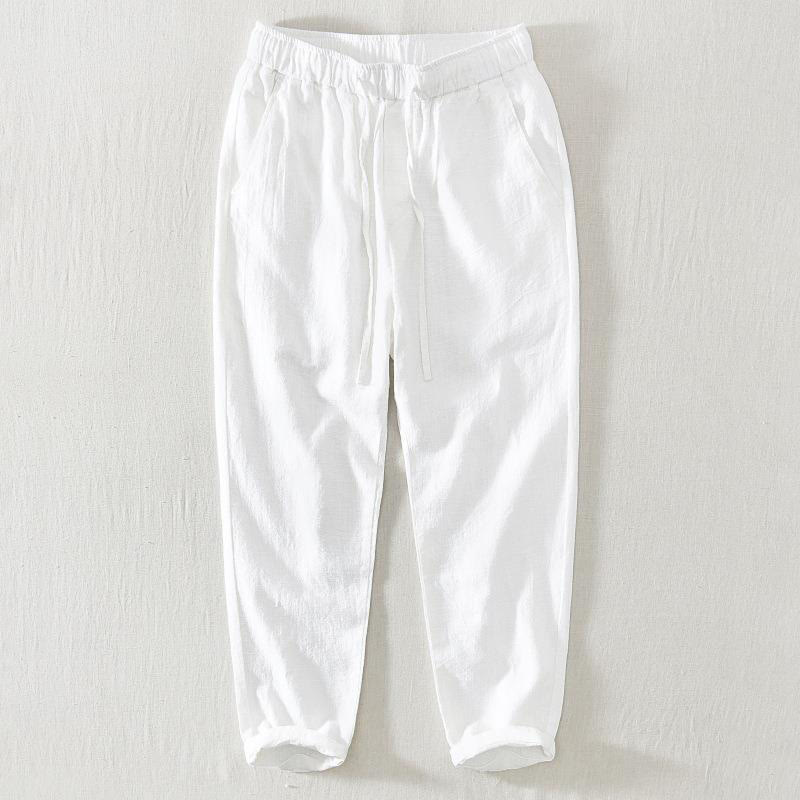 Summer Casual Drawstring Ramie Linen Men's Pants With Pockets
