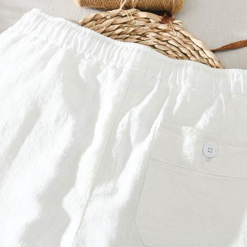 Summer Casual Drawstring Ramie Linen Men's Pants With Pockets