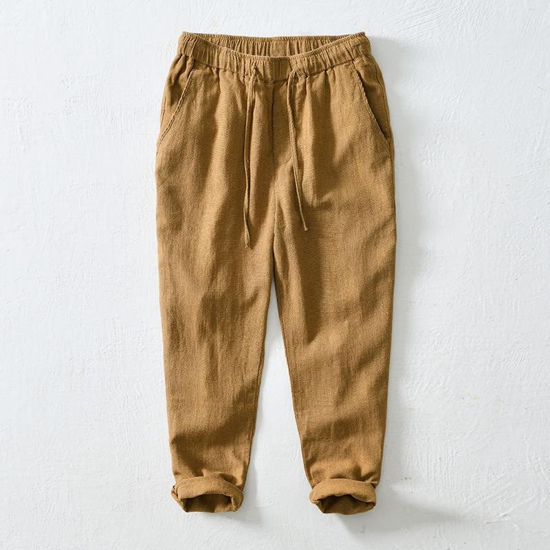 Summer Casual Drawstring Ramie Linen Men's Pants With Pockets