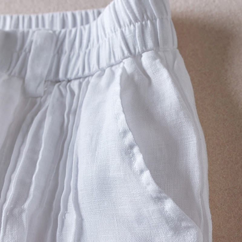 Tactile Cotton Linen Wide-Leg Meditation Shorts