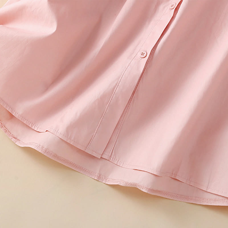 Casual Embroidery Flower Hole Design Three Quarter Sleeve Cotton Linen Women's Shirt
