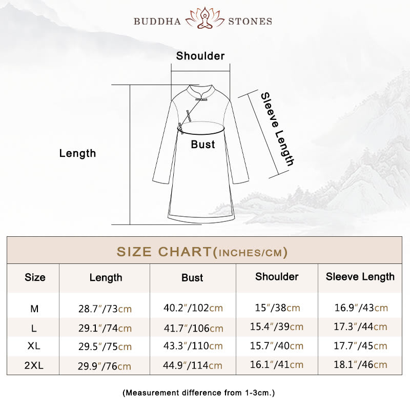 Solid Color Frog-Button Three Quarter Sleeve Double Layer Cotton Linen Shirt