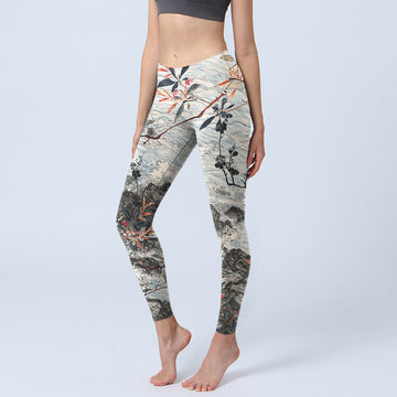 Waves Rocks Trees Print Gym Fitness Leggings Women's Yoga Pants
