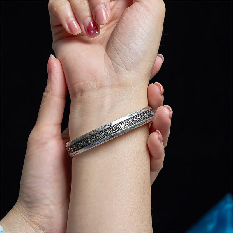 Om Mani Padme Hum Heart Sutra Mantra Lotus Peace Meditation Cuff Bracelet Bangle