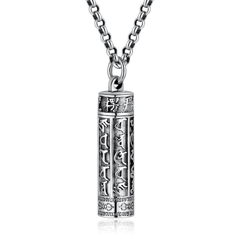 Tibetan Om Mani Padme Hum Copper Plated Silver Shurangama Mantra Vajra Pattern Peace Necklace Pendant
