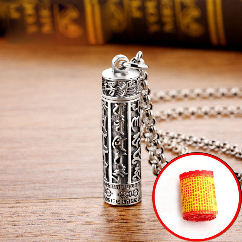 Tibetan Om Mani Padme Hum Copper Plated Silver Shurangama Mantra Vajra Pattern Peace Necklace Pendant