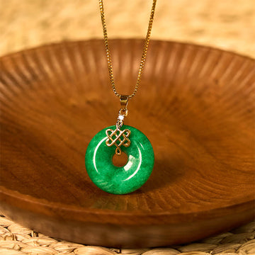Natural Cyan Jade Peace Buckle Chinese knot Success Necklace Pendant
