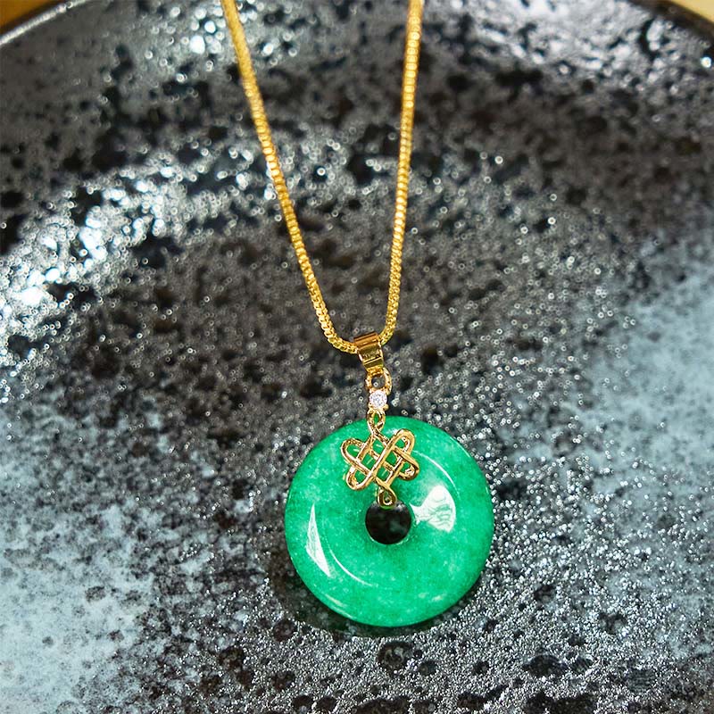 Natural Cyan Jade Peace Buckle Chinese knot Success Necklace Pendant