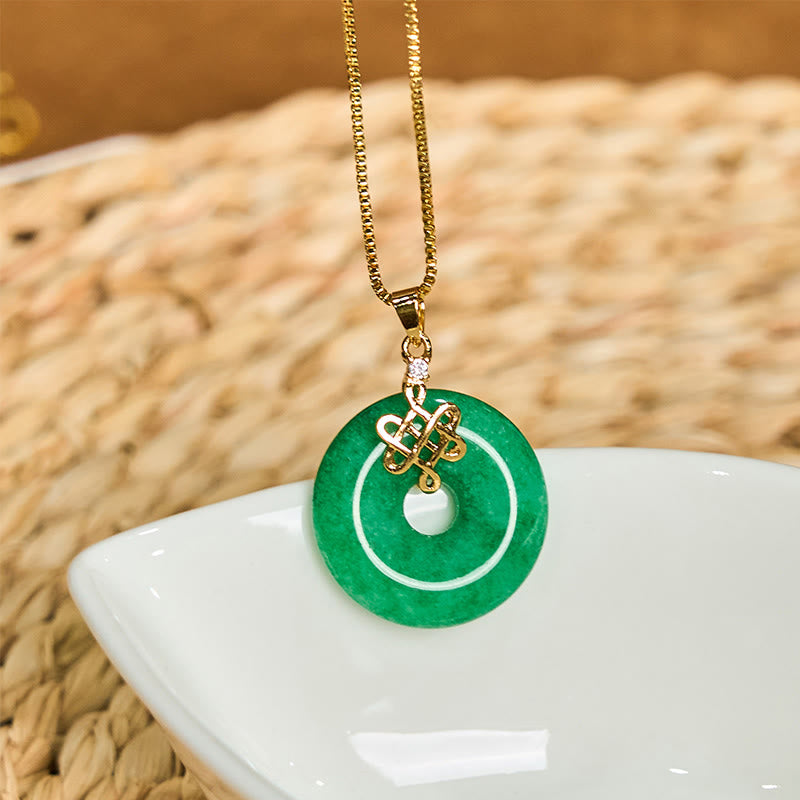 Natural Cyan Jade Peace Buckle Chinese knot Success Necklace Pendant