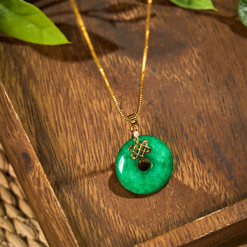 Natural Cyan Jade Peace Buckle Chinese knot Success Necklace Pendant