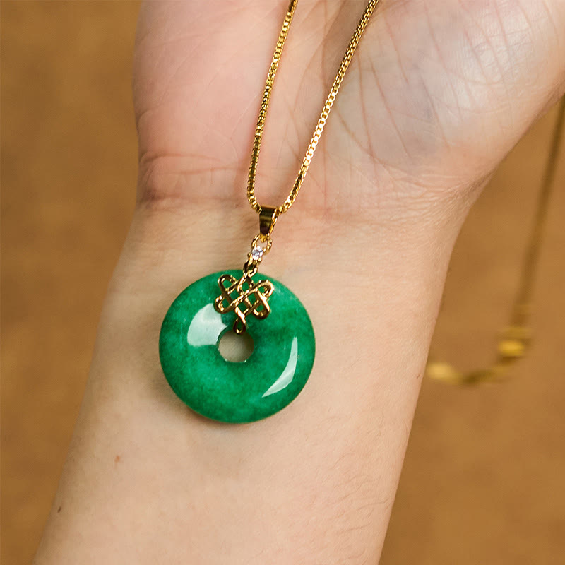 Natural Cyan Jade Peace Buckle Chinese knot Success Necklace Pendant