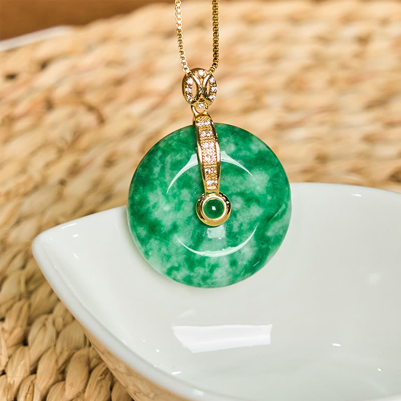 Natural Cyan Jade Peace Buckle Healing Necklace Pendant