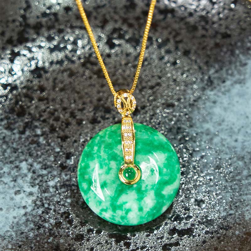 Natural Cyan Jade Peace Buckle Healing Necklace Pendant