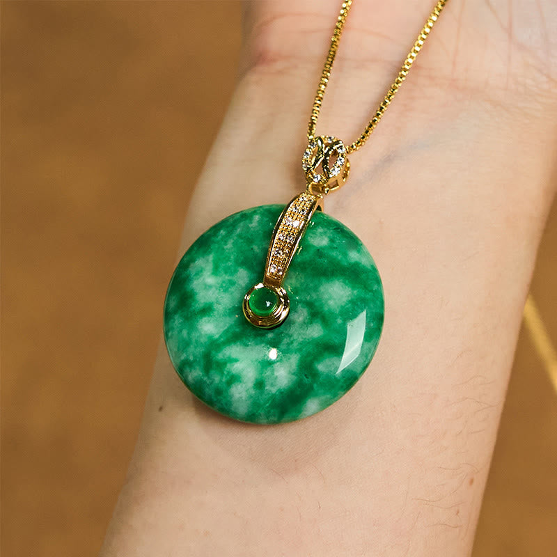 Natural Cyan Jade Peace Buckle Healing Necklace Pendant