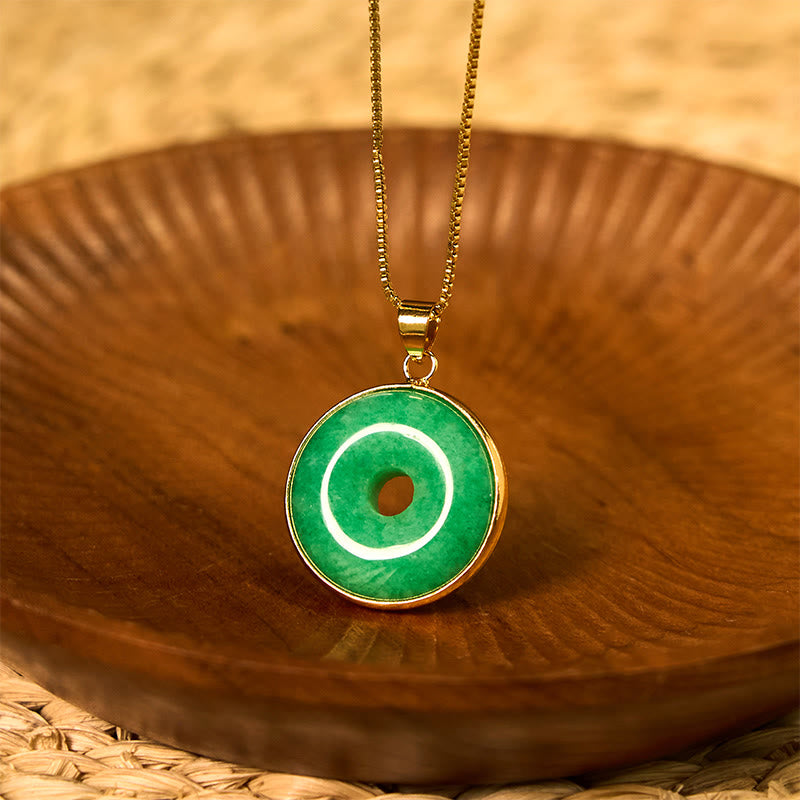 Natural Cyan Jade Peace Buckle Healing Luck Necklace Pendant