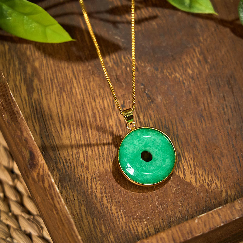 Natural Cyan Jade Peace Buckle Healing Luck Necklace Pendant