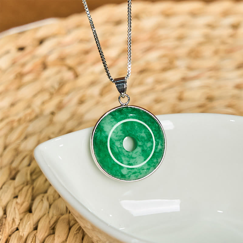 Natural Cyan Jade Peace Buckle Healing Luck Necklace Pendant