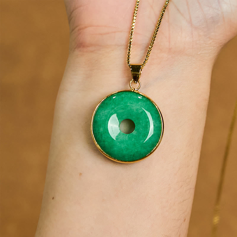 Natural Cyan Jade Peace Buckle Healing Luck Necklace Pendant