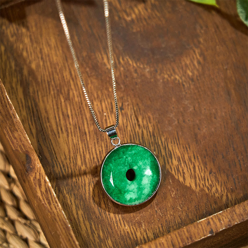 Natural Cyan Jade Peace Buckle Healing Luck Necklace Pendant