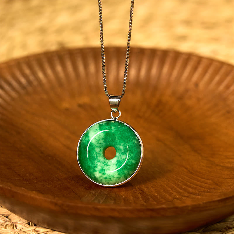 Natural Cyan Jade Peace Buckle Healing Luck Necklace Pendant