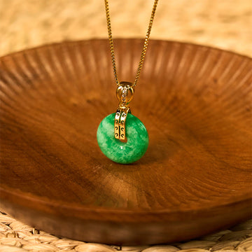 Cyan Jade Peace Buckle Healing Luck Necklace Pendant