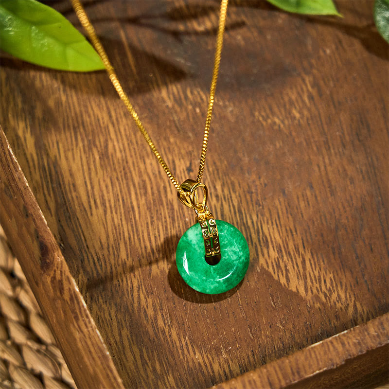 Cyan Jade Peace Buckle Healing Luck Necklace Pendant