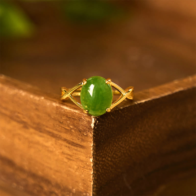 Natural Jade Alloy Adjustable Buckle Abundance Ring
