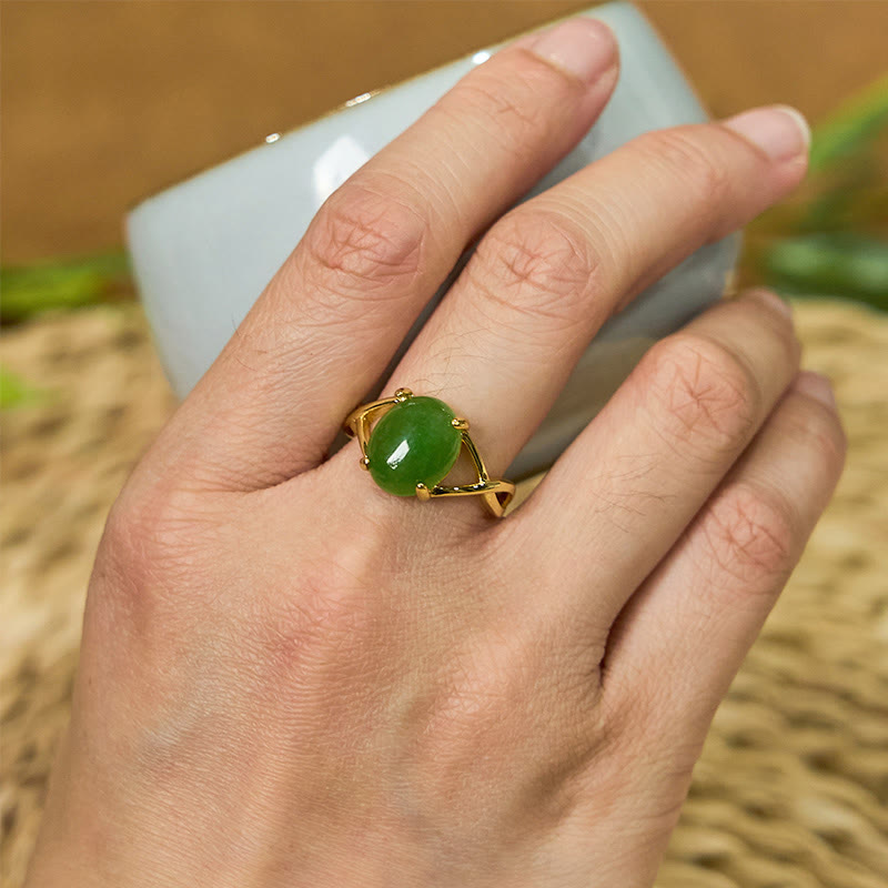 Natural Jade Alloy Adjustable Buckle Abundance Ring