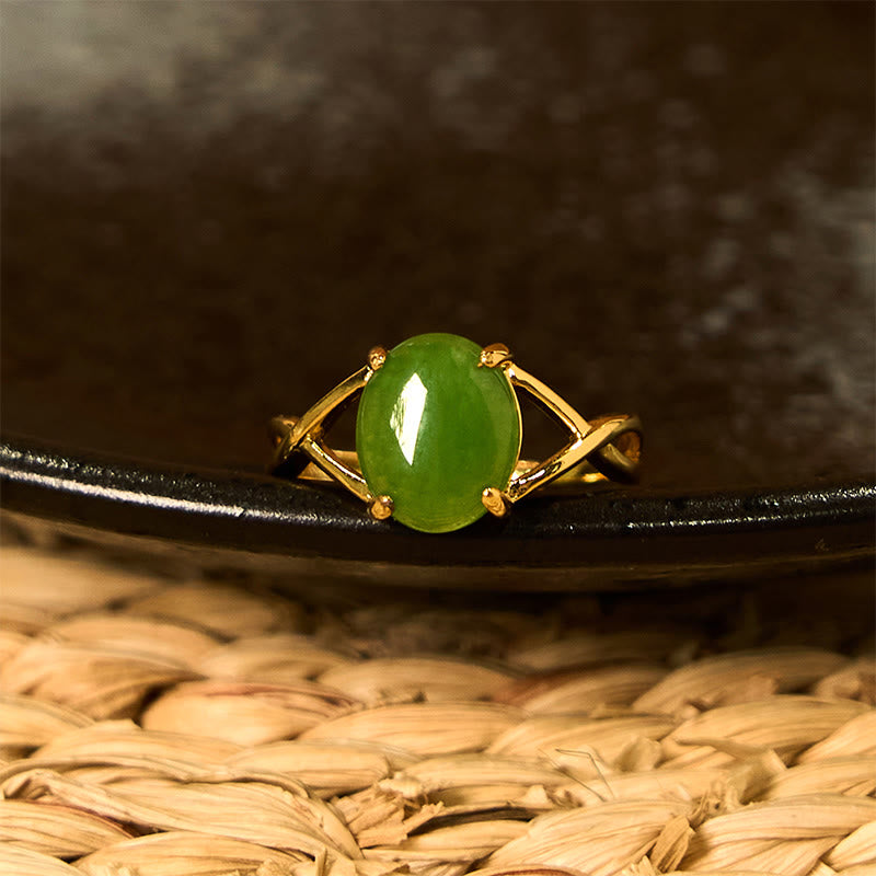 Natural Jade Alloy Adjustable Buckle Abundance Ring