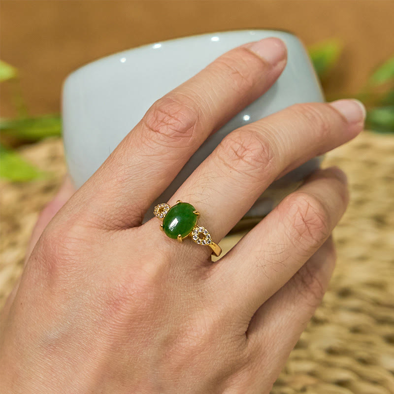 Natural Jade Ping An Kou Adjustable Buckle Ring