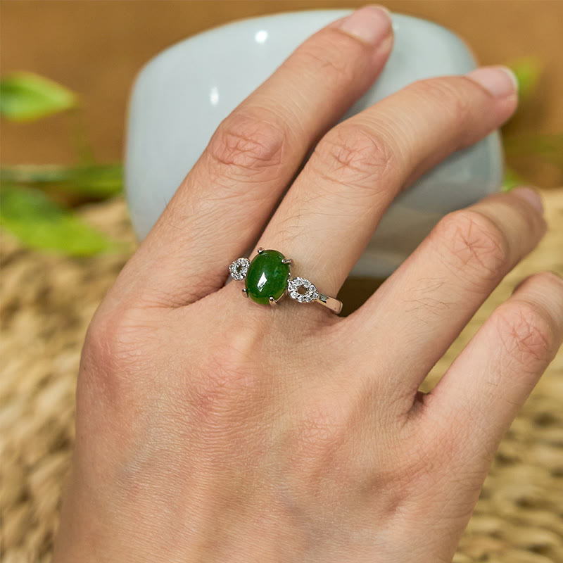 Natural Jade Ping An Kou Adjustable Buckle Ring