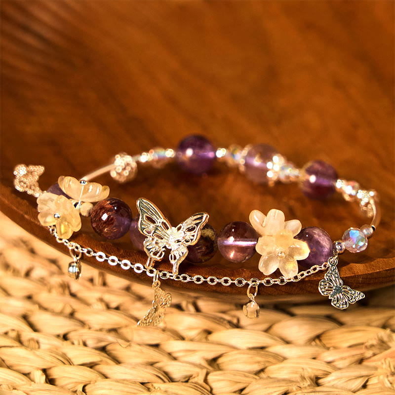 Natural Purple Phantom Butterfly Flowers Wisdom Bracelet