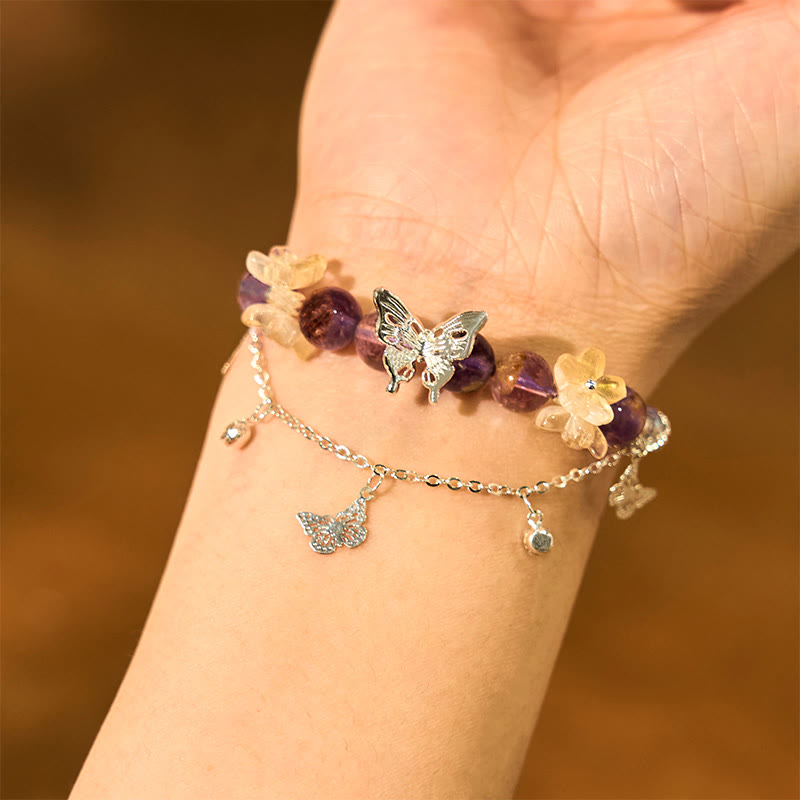 Natural Purple Phantom Butterfly Flowers Wisdom Bracelet