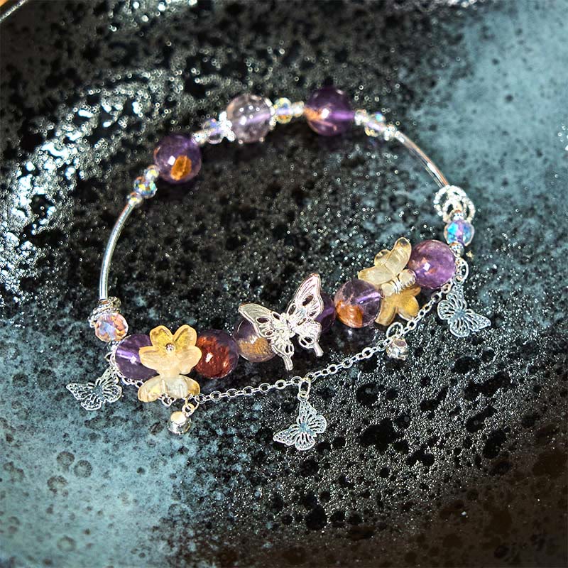 Natural Purple Phantom Butterfly Flowers Wisdom Bracelet