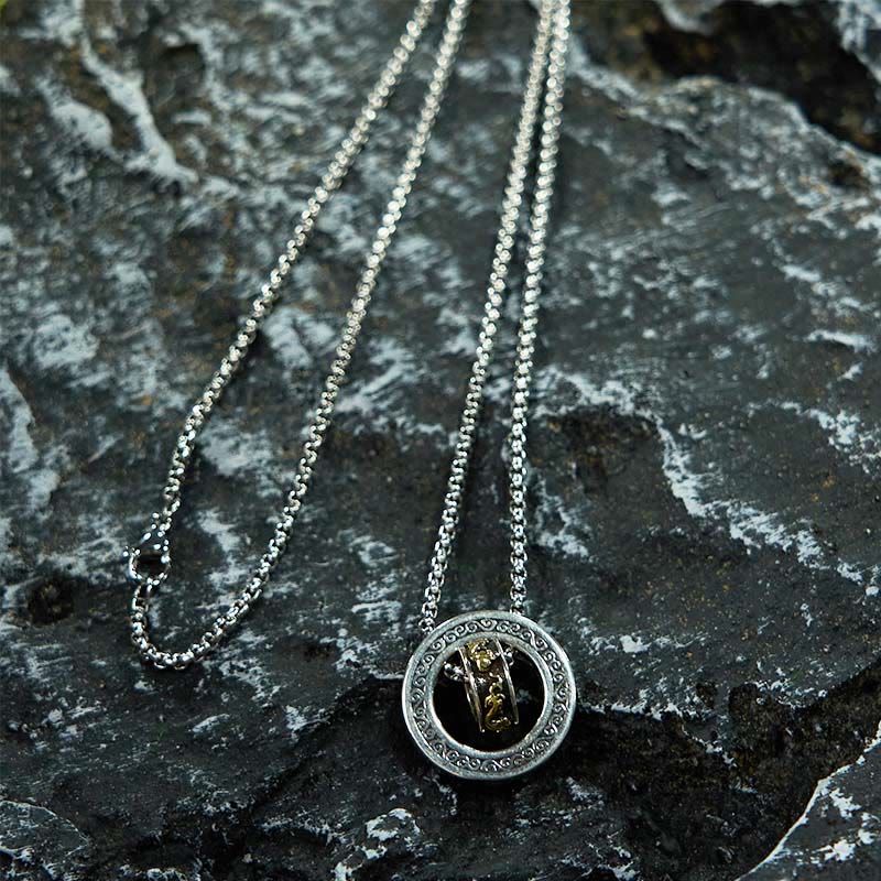 Double Ring PiXiu Peace Buckle Wealth Rotatable Necklace Pendant