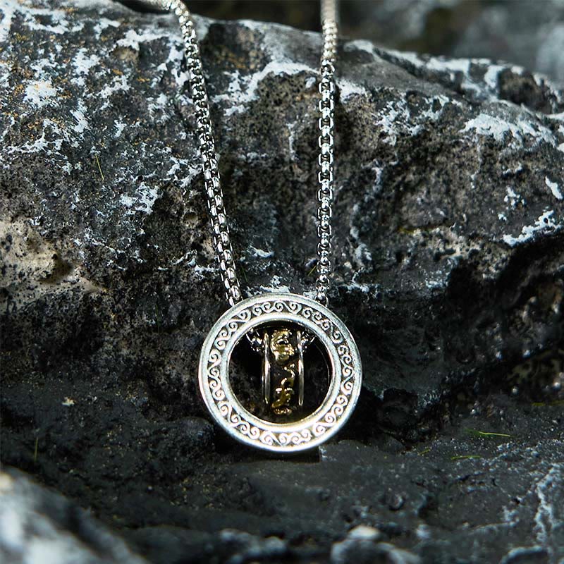 Double Ring PiXiu Peace Buckle Wealth Rotatable Necklace Pendant