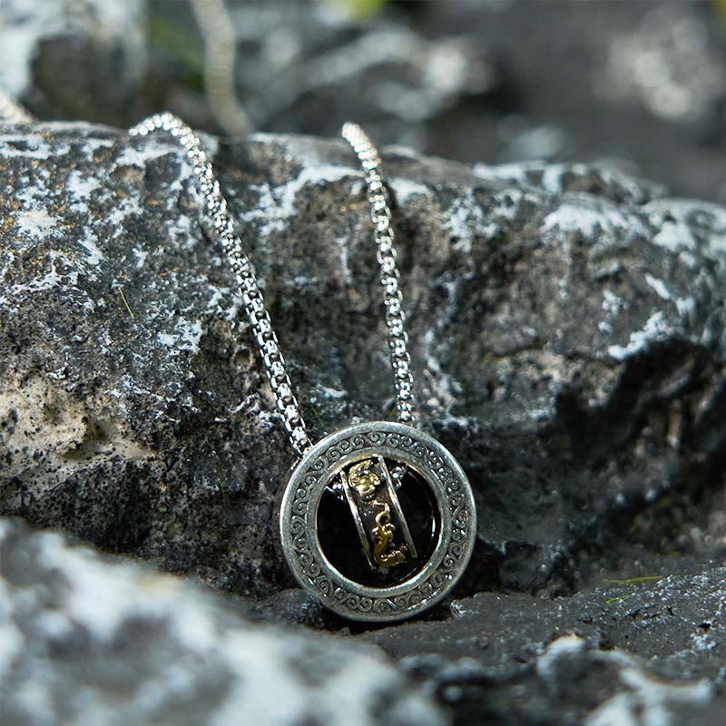 Double Ring PiXiu Peace Buckle Wealth Rotatable Necklace Pendant