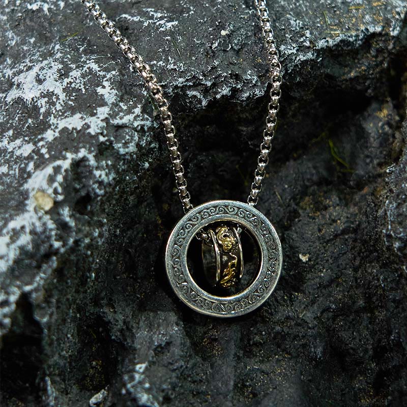 Double Ring PiXiu Peace Buckle Wealth Rotatable Necklace Pendant