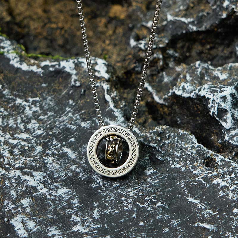 Double Ring PiXiu Peace Buckle Wealth Rotatable Necklace Pendant