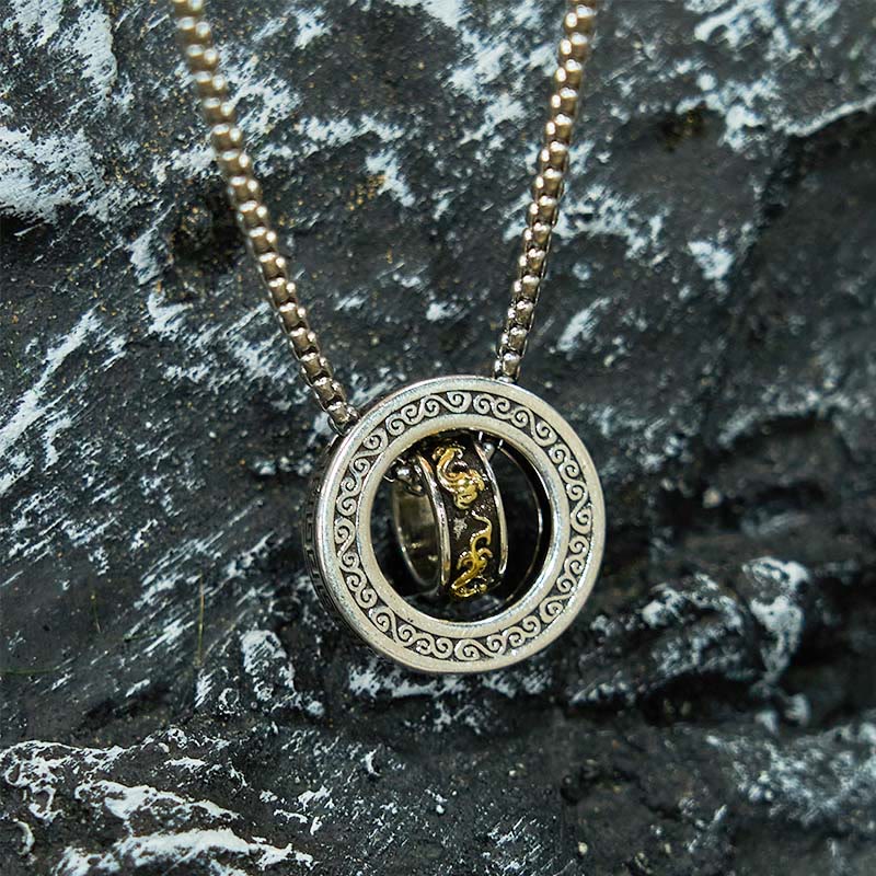 Double Ring PiXiu Peace Buckle Wealth Rotatable Necklace Pendant