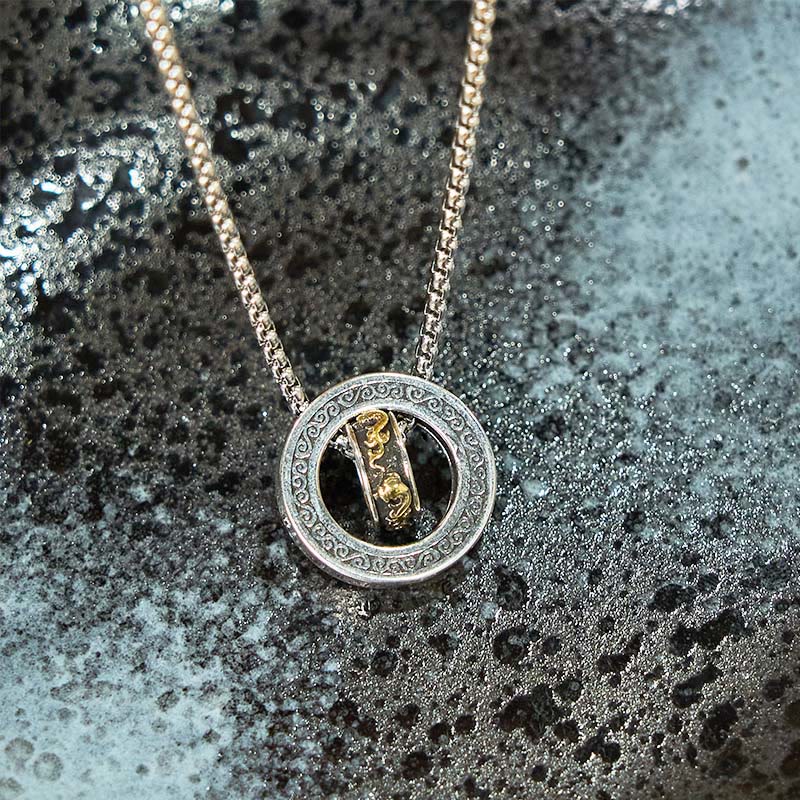 Double Ring PiXiu Peace Buckle Wealth Rotatable Necklace Pendant