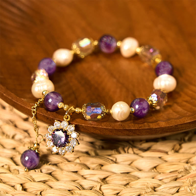 Natural Amethyst Pearl Sunflower Communication Bracelet